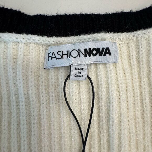 Fashion Nova Cream Cardigan Sweater with Ribbed Knit - Picture 3 of 5